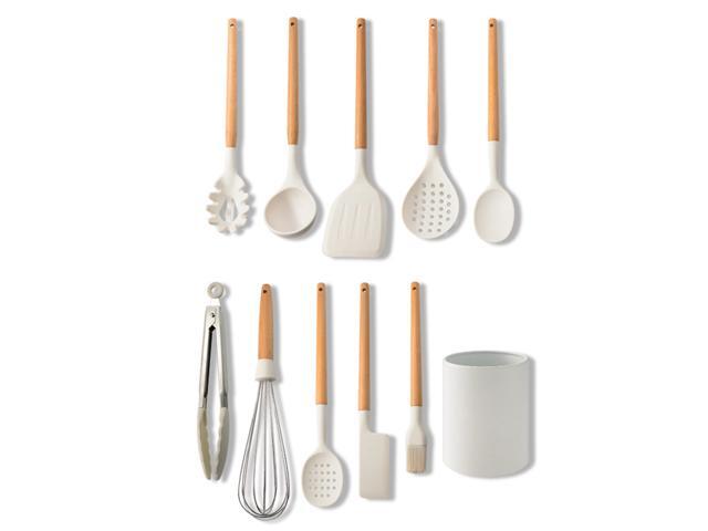 Silicone Cooking Utensil Set Non-stick Kitchen Utensils Set 10 PCS Heat Resistant Kitchen Tools with Wooden Handle