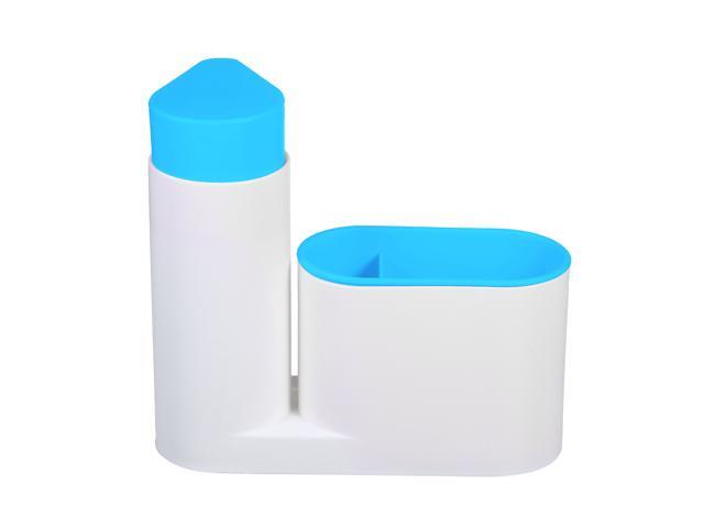 Modern Plastic Kitchen Sink Countertop Liquid Dish Soap Dispenser Pump Bottle Caddy with Storage Compartments Holds Stores Sponges Scrubbers and