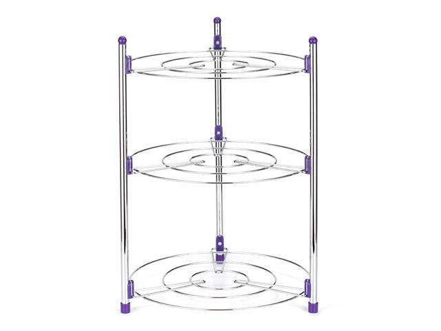 Kitchen Pot Rack Crock Pot Shelf Chrome-Plated 3 Tier Round Shelf Storage Tower Crock Pot Heat Insulation Pot Holder