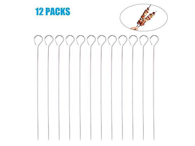 Kabob Skewers Flat 12 Pcs Metal BBQ Skewers 133 Inches Long Stainless Steel Kebob Sticks Wide Reusable Grilling Skewers Set Outdoor Barbecue