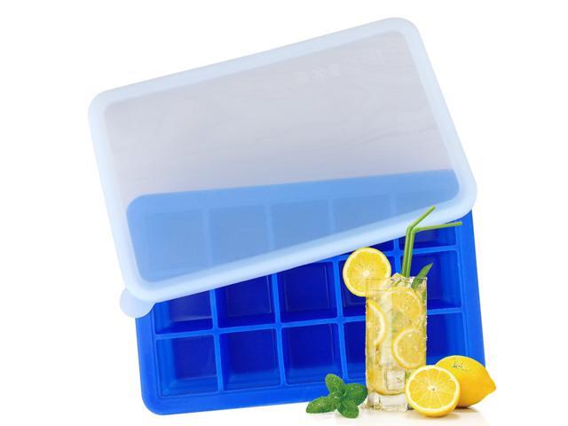 Ice Cube Trays Release Silicone 15 Grids Ice Trays with Spill-Resistant Removable Lid Stackable DIY Home Ice Cube Molds for Chilled Drinks