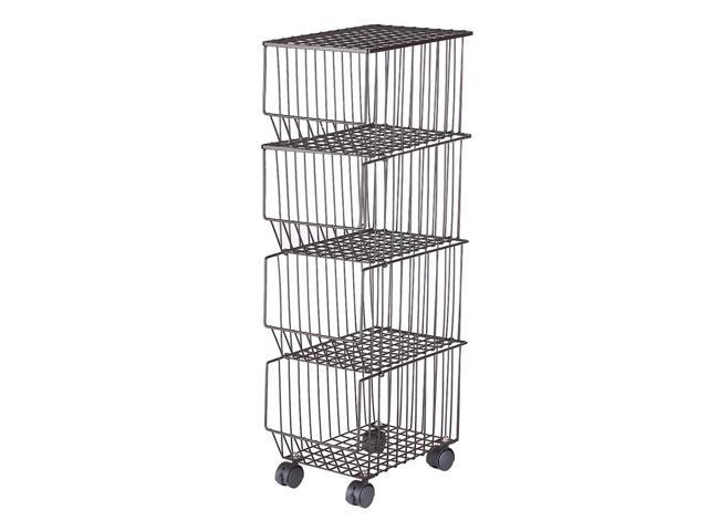 Movable Iron Storage Shelf 4 Layer Tier Drying Mesh Basket Metal Rack with Wheels Storing Fruit Vegetable Toys Space Saving Organizer for Kitchen