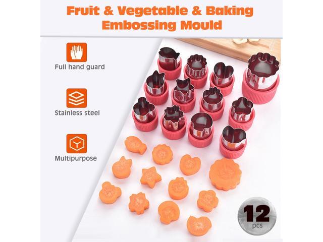 12pcs/set Embossing Mold Biscuit Cutting Mold Vegetable Fruit Fondant Cake Cookie Plunger Mold Cutter Tools Slicing Moulds Cuttings