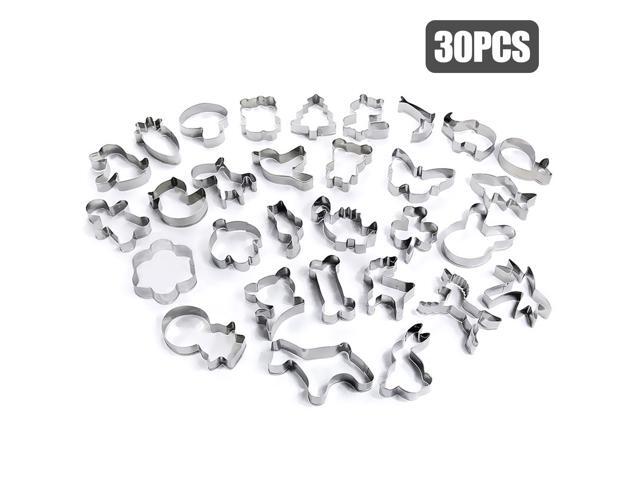 30PCS Cookie Cutters Set Stainless Steel Animal Shape Biscuit Bread Fondant Cutters Mousse Cake Cutter Baking Mold Pastry Baking Tool for Birthday