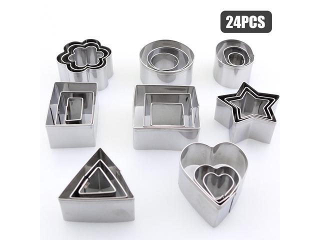 24PCS Cookie Cutters Set with Stainless Steel Box Polygon Shape Biscuit Bread Fondant Cutters Mousse Cake Cutter Baking Mold Pastry Baking Tool for