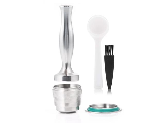 Reusable Coffee Capsules Cup Stainless Steel Coffee Filters 2 Refillable Pod for Series Nespresso Machines with 1 Hammer 1 Spoon 1 Brush