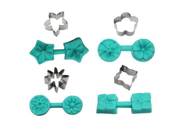 4 Style Flower Petal Veiner Silicone Molds with 4Pcs Stainless Steel Cutter Mould Set DIY Handmade Fondant Cake Decoration Tool
