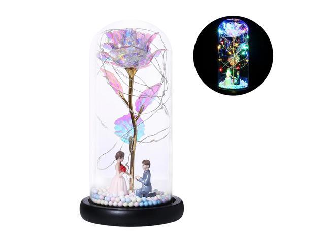 Color String Light Glass Cover Gold Foil Rose Flower Doll Decoration Table Night Light Lover Gift