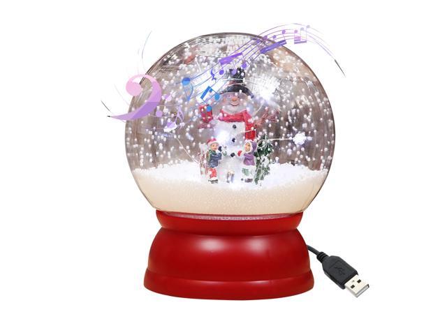 Christmas Musical Snow Globe Lighted Xmas Glittering Water Lamp USB Plug in & Battery Operated Snowmen Shaped LEDs Fairy Lights with 3 Songs for