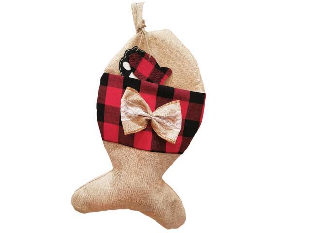 Christmas Candy Stocking Classic Pets Plaid Pattern Reusable Tote Bags Gift Tote Bag Happy Hanging Socks for Holiday Party Christmas Decorations