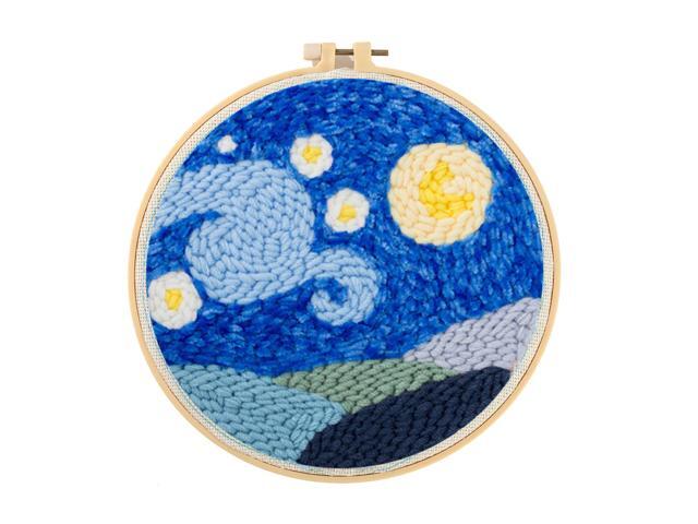 Punch Needle Starter Kits DIY Handcraft Embroidery Set Hoop Yarn Rug for Wall Home Decor