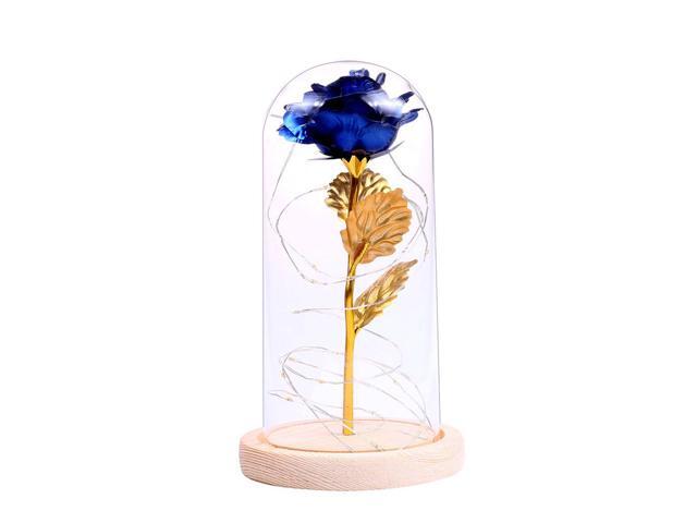 Birthday Gift Beautiful Preserved Rose Flower LED Light with Glass Cover Wooden Base Valentines Day Wedding Gift