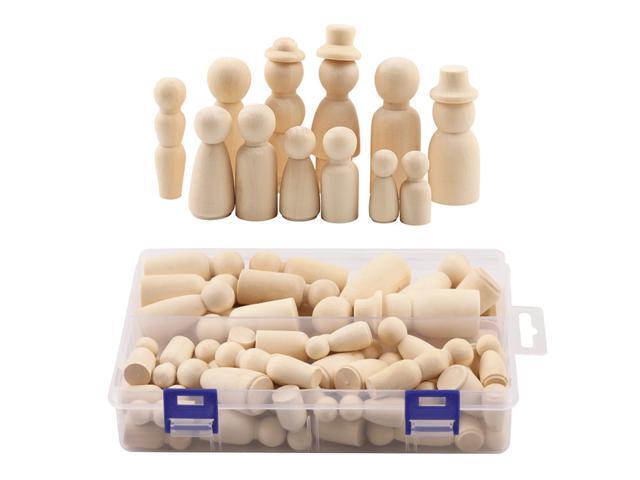 55pcs Wooden Peg Dolls Unpainted Kids Birthday Gifts Handmade Unfinished Weddings Cake Dolls Decor Dolls Teething Toys Set