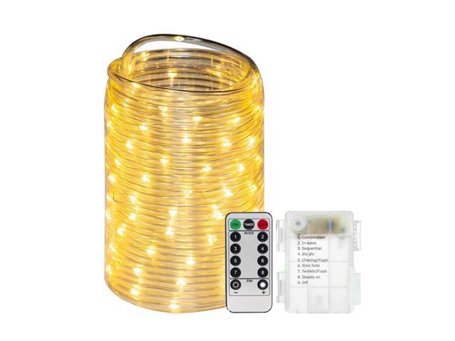 16 Feet Rope Lights with Remote Control Battery Rope Lights Waterproof 8 Mode Timer Battery String Lights for Christmas Holiday Home Party-Warm