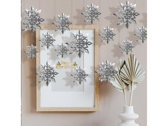 3D Snowflake Hanging Decor with String 12cm/17cm/22cm(2PCS for Each Size) for Christmas Ornaments Festival Party Home Winter Decor Pendant