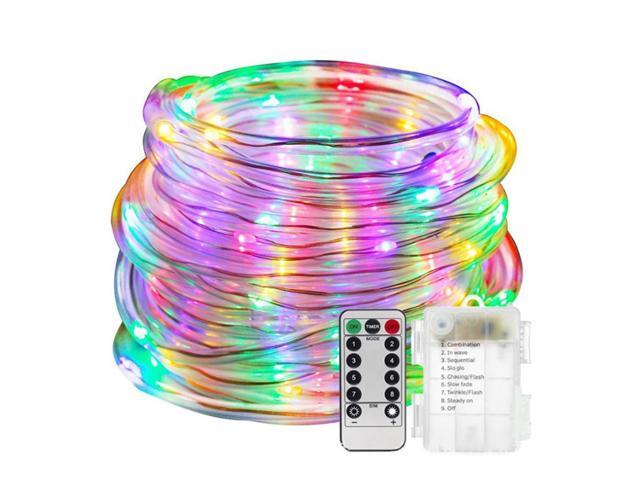 33 Feet Rope Lights with Remote Control Battery Rope Lights Waterproof 8 Mode Timer Battery String Lights for Christmas Holiday Home Party-RGB