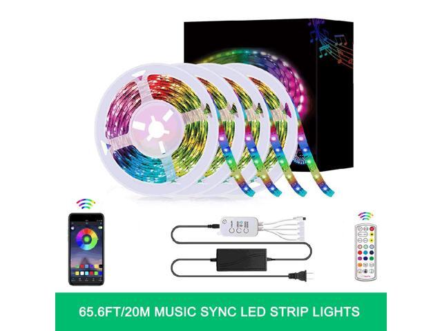LED Strip Lights 656FT/20M LED RGB Light Strip Music Sync 5050 SMD Color Changing BT Controller + 24 Key Remote for Bedroom Home Party US Plug