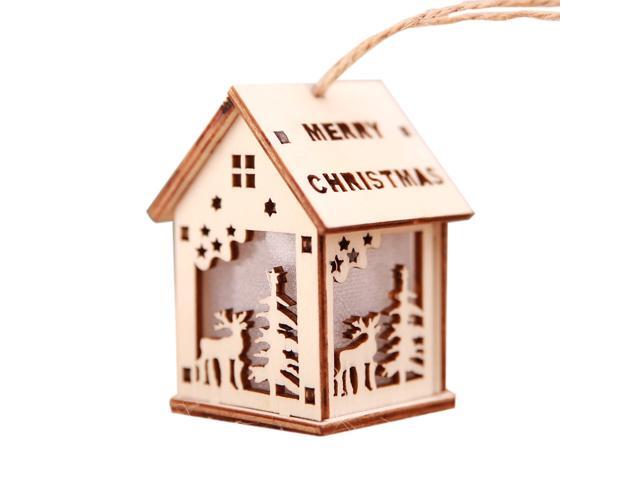 Christmas Decorative LED Light Wooden House Luminous Cute Christmas Tree Hanging Ornaments Xmas Festival Holiday Decorations Gifts