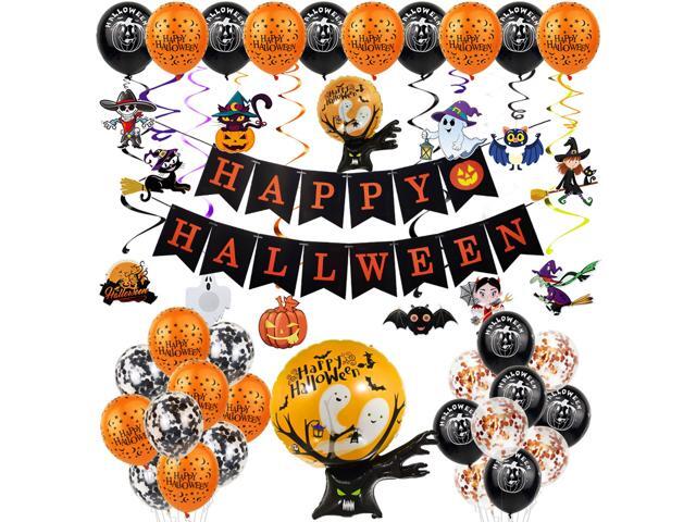Halloween Balloon Decorations Set Hanging Happy Halloween Banner Pumpkin Spider Pattern Foil Latex Balloons for Kids Halloween Theme Party