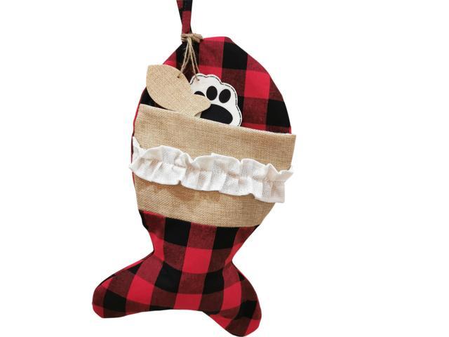 Christmas Candy Stocking Classic Pets Plaid Pattern Reusable Tote Bags Gift Tote Bag Happy Hanging Socks for Holiday Party Christmas Decorations