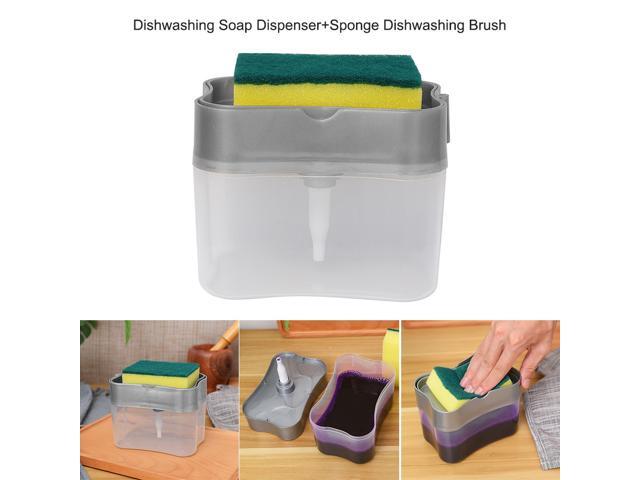 Dishwashing Soap Dispenser Sponge Dishwashing Brush Sponge Holder 2 in 1 Countertop Soap Dispenser Soap Pump Dispenser Sponge Caddy
