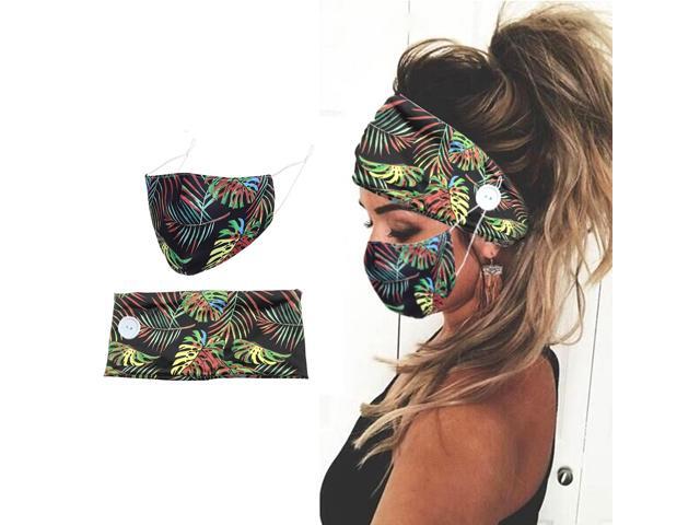 Colorful Headband with Buttons and Elastic Face Mask Mouth Cover for Women Girls Yoga Wokout Sports Hair Bands Non-slip
