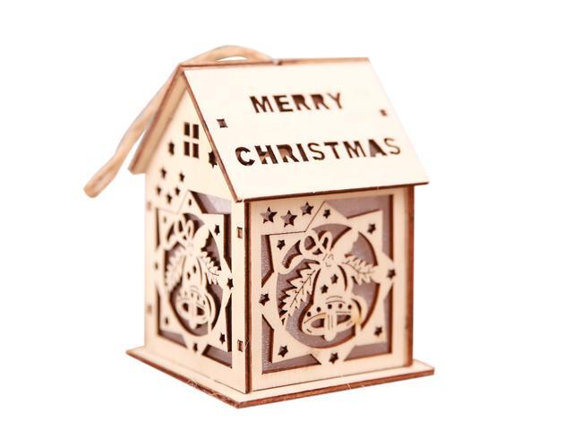 Christmas Decorative LED Light Wooden House Luminous Cute Christmas Tree Hanging Ornaments Xmas Festival Holiday Decorations Gifts