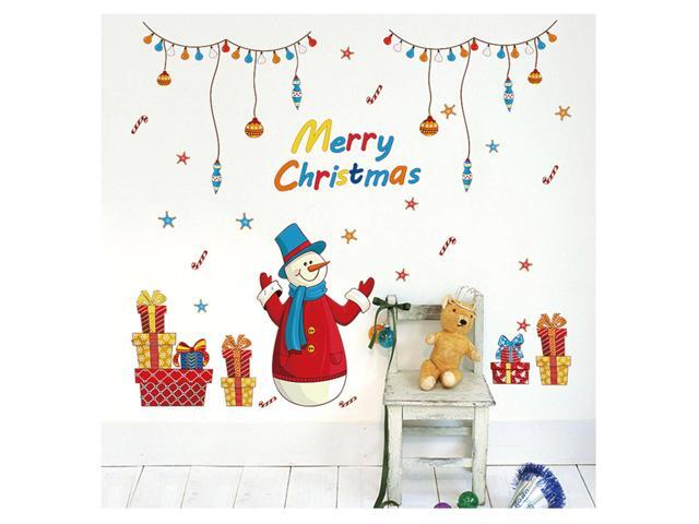 DIY Christmas Windows Walls Stickers 60*90cm Snowman Gifts Xmas Waterproof Wall Window Door Mural Decals Stickers for Christmas Showcase Winter