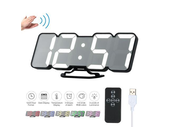 3D Wireless Remote Digital RGB LED Alarm Clock USB Powered Time/Temperature/Date Display 115-Color Changing 3-Level Brightness Sound Control Wall