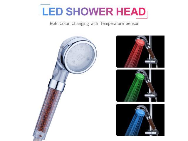 LED Hand Shower LED Shower Head Ionic Filter Automatically RGB Color-Changing Temperature Sensor No Batteries Needed Spray Showerhead for Bathroom