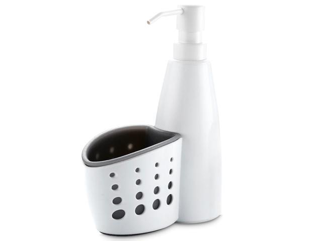 400mL Bathroom Soap Dispenser with Sponge Holder Kitchen Sink Countertop Liquid Hand Soap Dispenser Pump Bottle Caddy with Storage Compartments