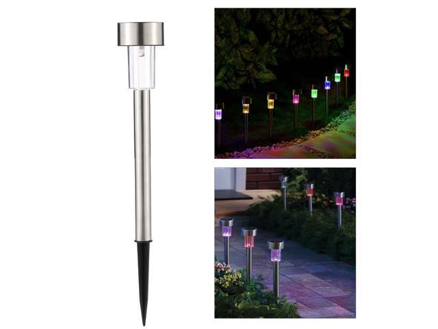Solar Powered LED Lawn Light Stainless Steel Garden Landscape Lamp with Inserting Pole for Outdoor Pathway Garden Yard Patio 1pcs multicolor