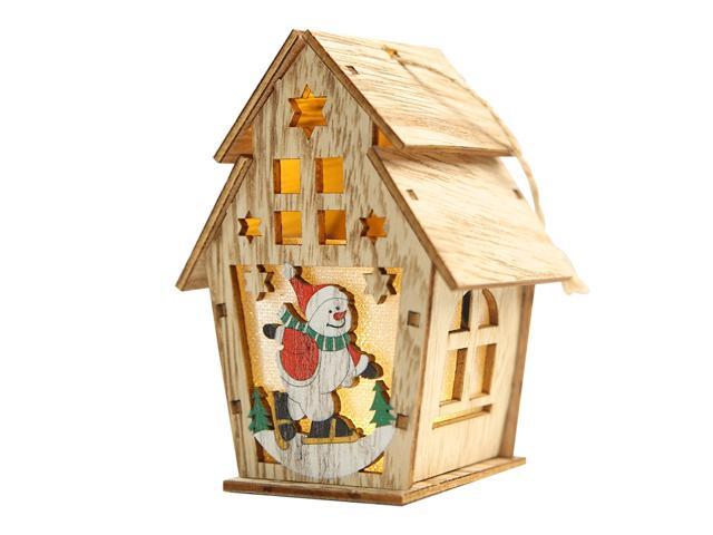 Christmas Luminous Wooden House with LEDs Light DIY Wood Chalet Christmas Tree Hanging Ornaments Xmas Festival Holiday Decorations Gifts