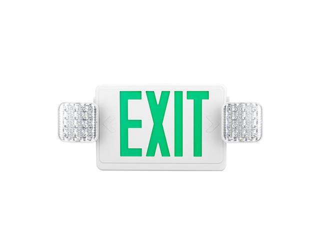 LEDs Exit Sign Emergency Light Two-Head Adjustable Combo Wall-Mounted Lamp for Residential Commercial Garage Basement Lighting