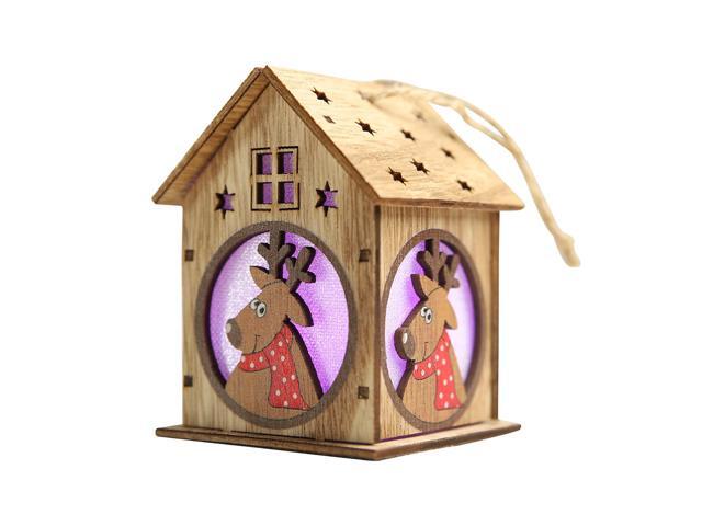Christmas Luminous Wooden House with Colorful LEDs Light DIY Wood Chalet Christmas Tree Hanging Ornaments Xmas Festival Holiday Decorations Gifts