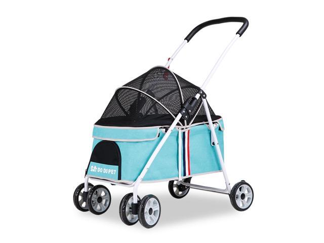Pet Stroller with Foldable Frame 360° Rotation Front Wheel Adjustable Shade Cover Safe Brake for Cat Dog Travel Carrier