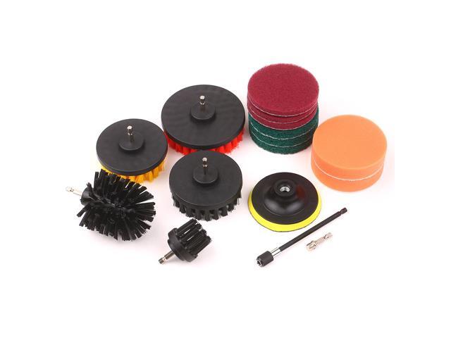 15Pcs Electric Drill Brush Buffing and Polishing Pads Set Household Cleaning Brush Scouring Pads Set with Backer Pad and Extension Rod for Car