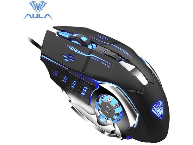Aula S20 USB Wired Gaming Mouse Programmable 2400DPI Optical Ergonomic Mouse with 4-Color Breathing Light for PC Laptop Black