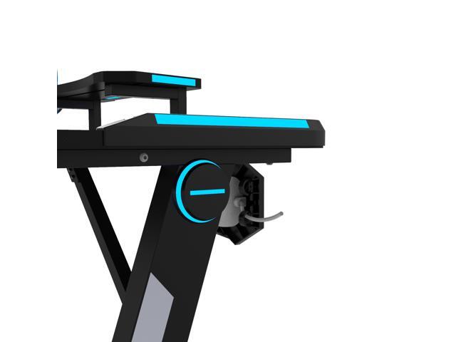 Gaming Desk Z-Shaped Professional E-Sport Gamer Workstation with LED Lights & Large Carbon Fiber Surface Ergonomic PC Gaming Table for Home Office