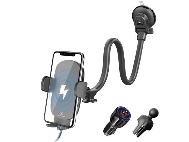 Wireless Car Charger Gooseneck Qi Fast Charging Car Phone Holder Mount QC 30 Car Charger for Air Vent & Windshield & Dash 10W Compatible with