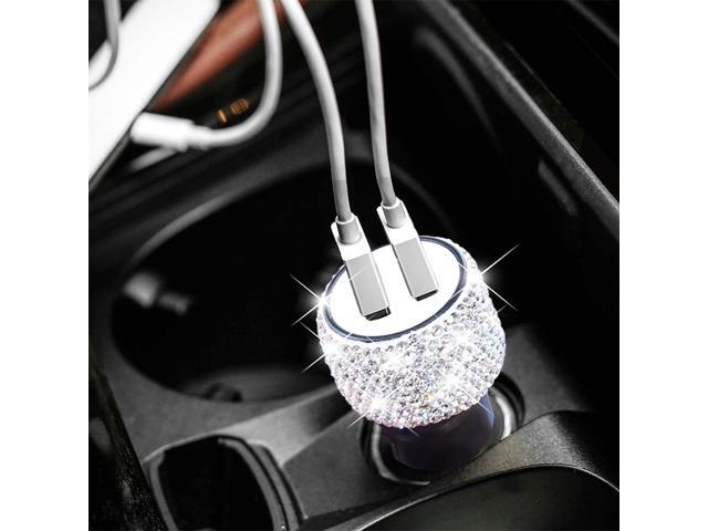 Dual USB Car Charger Bling Bling Handmade Rhinestones Crystal Car Decorations for Fast Charging Car Decors for iPhone iPad Pro/Air 2/Mini Samsung