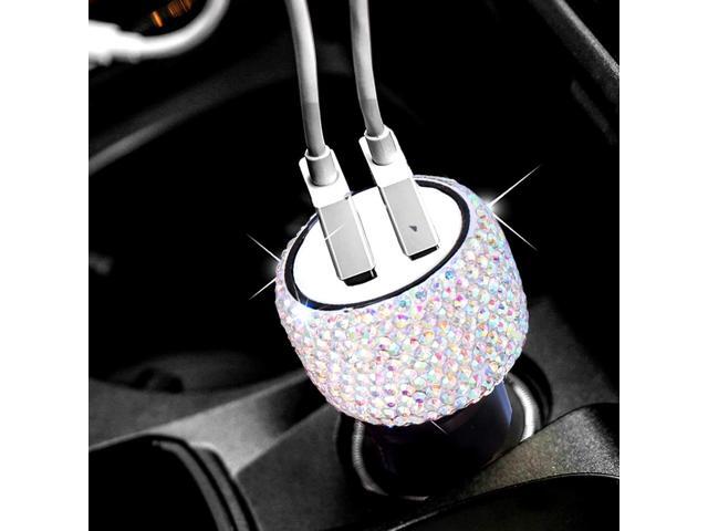 Dual USB Car Charger Bling Bling Handmade Rhinestones Crystal Car Decorations for Fast Charging Car Decors for iPhone iPad Pro/Air 2/Mini Samsung