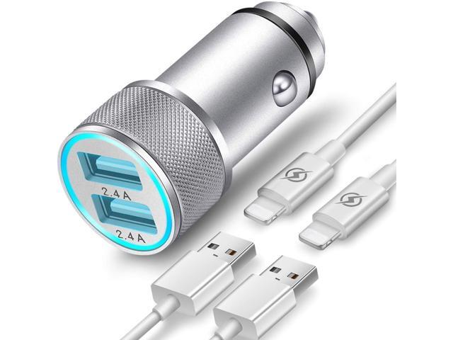 TIKALONG Car Charger Compatible with iPhone 11/12 /XR/XS/X/Pro Max 8/7/6/6S Plus 5S/5C/SE2 iPad Air Mini Pro (24A Dual Port USB Car Charger with