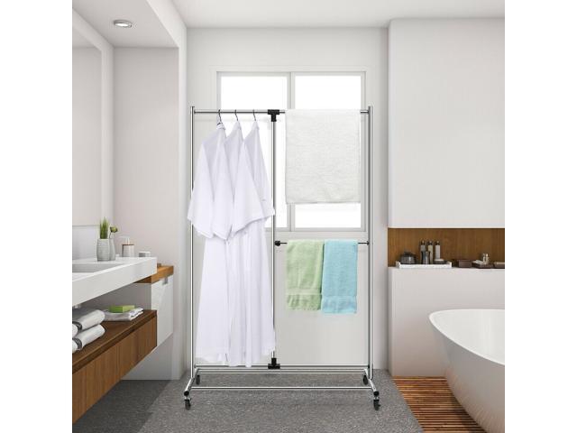 Heavy Duty Adjustable Rack Rolling Clothes Organizer On Wheels