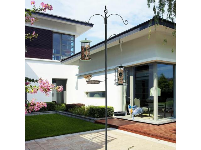 Wild Bird Feeder Planter Hanger with Mesh Tray and Bird Bath