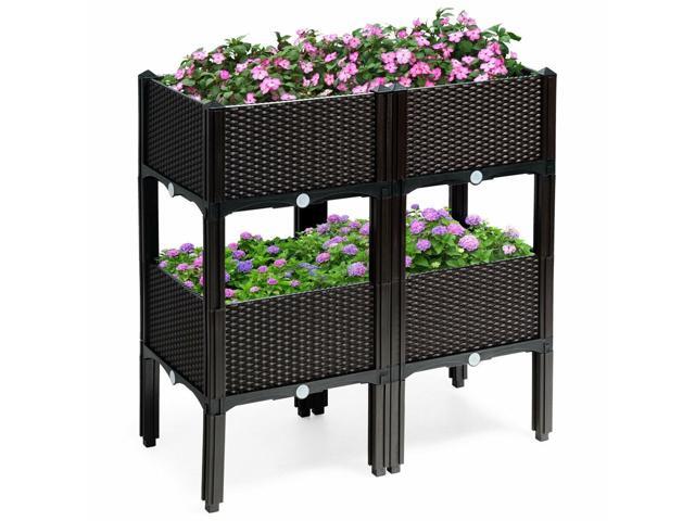 Set of 4 Elevated Flower Vegetable Herb Grow Planter Box