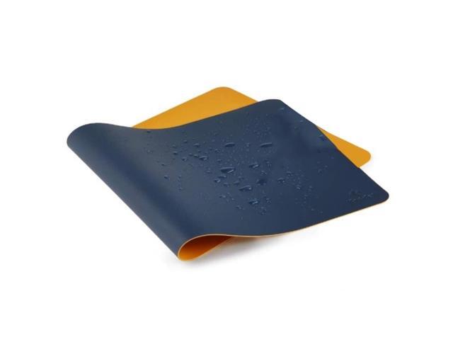 Desktop Mat 40Cm X 80Cm Pu Leather Office Table Mat Computer Table Mat for Office Double-Sided (Dark Blue and Yellow)