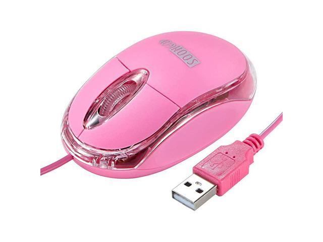 Mini Optical Wired Ergonomic Mouse LED Light Pink Computer Notebook Laptop Mice for Children and Lady by