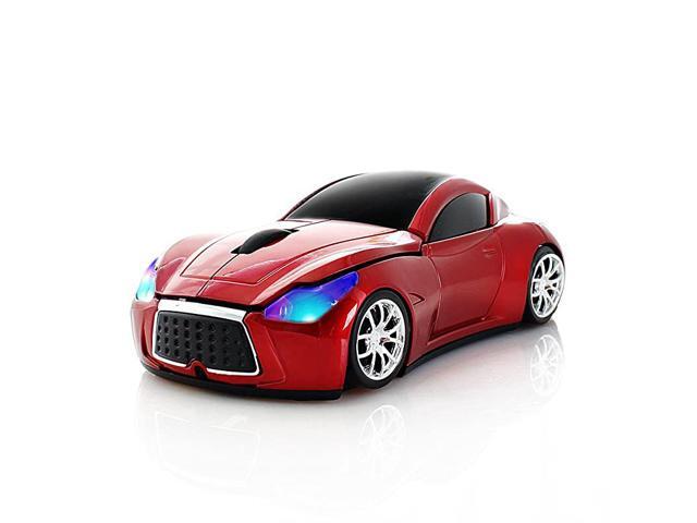 24GHz Cool Sport Car Shape Wireless Mouse Optical Cordless Mice with USB Receiver for PC Laptop Computer 1600DPI 3 Buttons Red