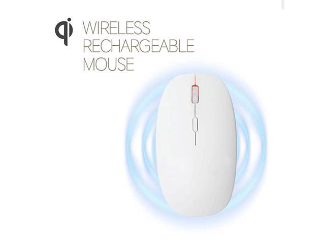 HANDS4 Qi Wireless Charging Rechargeable Silent Optical Mouse for Office Desk Compatible with Charging Charger Station White